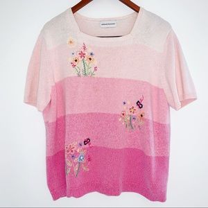 vintage pink sweater with floral embroidery